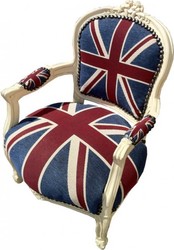 Casa Padrino Poltrona Barocca per Bambini Union Jack/Crema - Legno Massello - 71 x 51 cm Casa Padrino Poltrona Barocca per Bambini Union Jack/Crema - Legno Massello - 71 x 51 cm