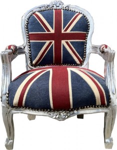 Casa Padrino Baroque Children's Chair Union Jack Design with Silver Frame, 51 x 71 cm