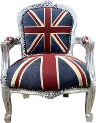 Casa Padrino Baroque Children's Chair Union Jack Design with Silver Frame, 51 x 71 cm Casa Padrino Baroque Children's Chair Union Jack Design with Silver Frame, 51 x 71 cm