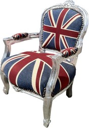 Casa Padrino Baroque Children's Chair Union Jack Design with Silver Frame, 51 x 71 cm Casa Padrino Baroque Children's Chair Union Jack Design with Silver Frame, 51 x 71 cm