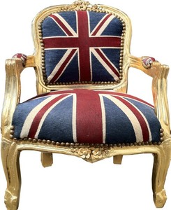 Casa Padrino Baroque Children's Chair Union Jack/Gold, Solid Wood Armchair, Height 71 cm, Width 51 cm