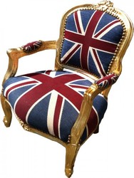 Casa Padrino Sedia Barocca per Bambini Union Jack/Oro, Poltrona in Legno Massello, Altezza 71 cm, Larghezza 51 cm Casa Padrino Sedia Barocca per Bambini Union Jack/Oro, Poltrona in Legno Massello, Altezza 71 cm, Larghezza 51 cm