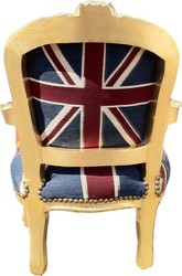 Casa Padrino Sedia Barocca per Bambini Union Jack/Oro, Poltrona in Legno Massello, Altezza 71 cm, Larghezza 51 cm Casa Padrino Sedia Barocca per Bambini Union Jack/Oro, Poltrona in Legno Massello, Altezza 71 cm, Larghezza 51 cm