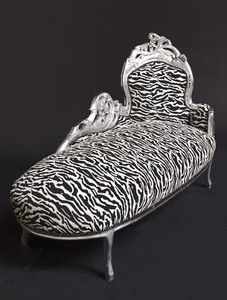 Casa Padrino Chaise Longue Barocca King Zebra/Argento, Velluto, Legno Massello, 155 x 70 x 100 cm Casa Padrino Chaise Longue Barocca King Zebra/Argento, Velluto, Legno Massello, 155 x 70 x 100 cm