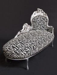 Casa Padrino Chaise Longue Barocca King Zebra/Argento, Velluto, Legno Massello, 155 x 70 x 100 cm
