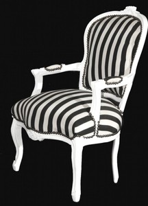 Casa Padrino - Barock Salon Stuhl Schwarz / Weiß Streifen / Weiß - Möbel gestreift