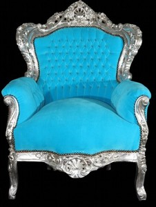 Casa Padrino Sillón Barroco King estilo antiguo, terciopelo turquesa y madera plata, 120 x 85 x 85 cm