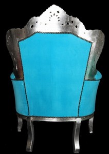 Casa Padrino Barock Sessel King im Antik Stil, Samtstoff Türkis und Holzgestell Silber, 120 x 85 x 85 cm