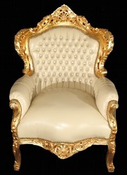 Casa Padrino Poltrona Barocca King Crema/Oro in Ecopelle con Pietre Bling Bling, 120 x 85 x 85 cm