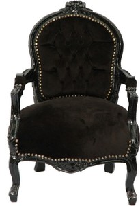 Casa Padrino Baroque Children's Armchair in Black/Black, Solid Wood, 51 x 71 cm