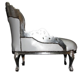 Casa Padrino Barock Kinder Chaiselongue Weiß / Silber - Barock Möbel