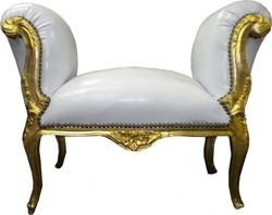 Casa Padrino Baroque stool Stool White / Gold - bench Casa Padrino Baroque stool Stool White / Gold - bench