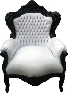 Casa Padrino Sillón Barroco King en Estilo Antiguo, Blanco/Negro Piel Sintética, 120 x 85 x 85 cm