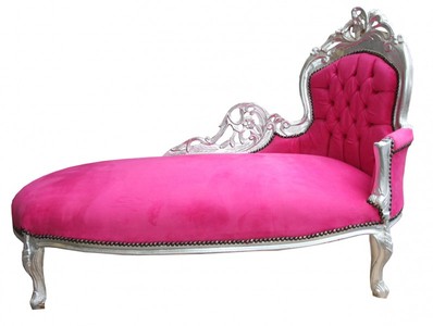 Casa Padrino Barocca Chaise Longue King Rosa / Argento 155 x 70 x 100 cm - Mobili Stile Antico Casa Padrino Barocca Chaise Longue King Rosa / Argento 155 x 70 x 100 cm - Mobili Stile Antico