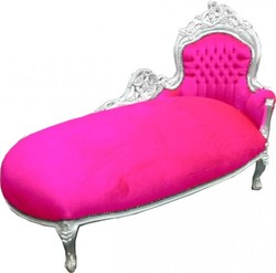 Casa Padrino Barocca Chaise Longue King Rosa / Argento 155 x 70 x 100 cm - Mobili Stile Antico Casa Padrino Barocca Chaise Longue King Rosa / Argento 155 x 70 x 100 cm - Mobili Stile Antico