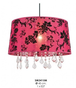 Casa Padrino Barock Design Hängeleuchte, Pendelleuchte mit Kristall-Deco in Rot, Durchmesser 45 cm