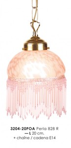 Casa Padrino Country House Style Pendant Lamp with Glass Fringes, Gold and Pink, Diameter 20 cm Casa Padrino Country House Style Pendant Lamp with Glass Fringes, Gold and Pink, Diameter 20 cm