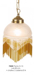 Casa Padrino Country House Style Pendant Lamp with Glass Fringes, Cream and Gold, Diameter 20 cm, 1x E14 Casa Padrino Country House Style Pendant Lamp with Glass Fringes, Cream and Gold, Diameter 20 cm, 1x E14