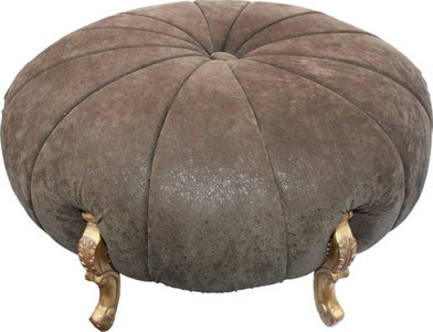 Casa Padrino Taburete Redondo Barroco Estilo Antiguo, Piel Sintética Marrón y Oro, Diámetro 122 cm