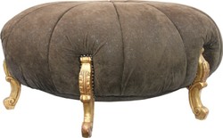 Casa Padrino Baroque Round Stool in Antique Look, Brown Leather Optic and Gold, Diameter 122 cm Casa Padrino Baroque Round Stool in Antique Look, Brown Leather Optic and Gold, Diameter 122 cm