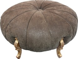 Casa Padrino Baroque Round Stool in Antique Look, Brown Leather Optic and Gold, Diameter 122 cm Casa Padrino Baroque Round Stool in Antique Look, Brown Leather Optic and Gold, Diameter 122 cm