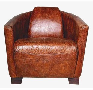 Casa Padrino Art Deco Real Leather Club Chair in Ebony Leather and Cigar Brown, 76 x 84 x 69 cm