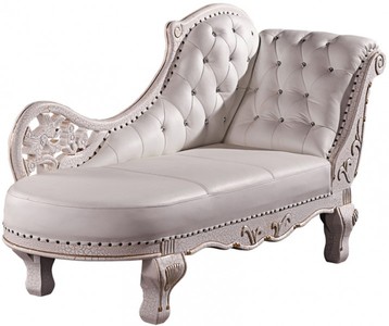Casa Padrino Chaise Longue Barocca Bianco Antico in Vero Cuoio e Legno di Quercia 170 x 65 x 90 cm Casa Padrino Chaise Longue Barocca Bianco Antico in Vero Cuoio e Legno di Quercia 170 x 65 x 90 cm