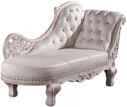 Casa Padrino Chaise Longue Barocca Bianco Antico in Vero Cuoio e Legno di Quercia 170 x 65 x 90 cm