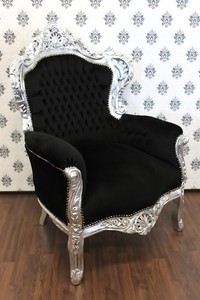 Casa Padrino Sillón Barroco King Estilo Antiguo, Negro y Plata, 120 x 85 x 85 cm