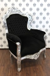 Casa Padrino Sillón Barroco King Estilo Antiguo, Negro y Plata, 120 x 85 x 85 cm