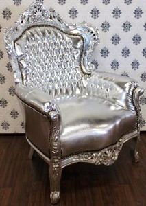 Casa Padrino Fauteuil Baroque King Style Antique, Argent / Argent, Similicuir, 120 x 85 x 85 cm