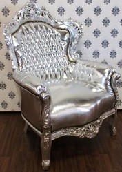 Casa Padrino Baroque Armchair King in Antique Style, Silver / Silver, Faux Leather, 120 x 85 x 85 cm