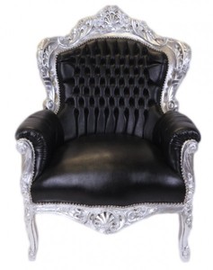 Casa Padrino Baroque Armchair King in Antique Style, Black / Silver, 120 x 85 x 85 cm Casa Padrino Baroque Armchair King in Antique Style, Black / Silver, 120 x 85 x 85 cm