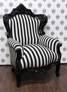 Casa Padrino Baroque Armchair King Black/White striped / Black - Handcrafted Antique Style Chair - 120 x 85 x 85 cm Casa Padrino Baroque Armchair King Black/White striped / Black - Handcrafted Antique Style Chair - 120 x 85 x 85 cm