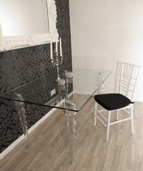 Casa Padrino Silla de Diseño en Acrílico Ghost Chair Blanca con Cojín Negro - 92,5 cm x 40 cm x 46 cm Casa Padrino Silla de Diseño en Acrílico Ghost Chair Blanca con Cojín Negro - 92,5 cm x 40 cm x 46 cm
