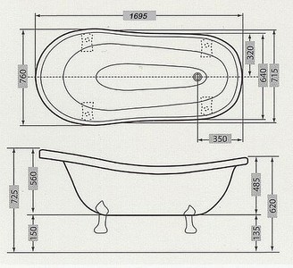 Freistehende Luxus Badewanne Jugendstil Roma Weiß/Altgold 1695mm von Casa Padrino - Barock Badezimmer - Retro Antik Badewanne