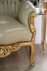 Casa Padrino Baroque Sofa Set Master Cream Leather Look Gold with Bling Bling Stones 180 x 125 x 81 cm