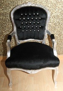 Casa Padrino Baroque Salon Chair Black / Silver with Bling Rhinestones Casa Padrino Baroque Salon Chair Black / Silver with Bling Rhinestones