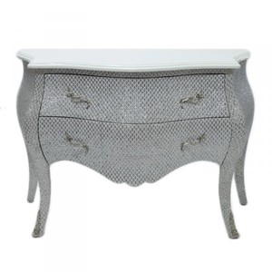 Casa Padrino Baroque Chest of Drawers in Glamorous Glitter Look White Width 120 cm Casa Padrino Baroque Chest of Drawers in Glamorous Glitter Look White Width 120 cm