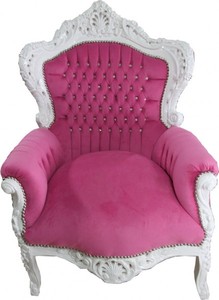 Casa Padrino Baroque Armchair in Pink/White with Bling Bling Rhinestones - 120 x 85 x 85 cm Casa Padrino Baroque Armchair in Pink/White with Bling Bling Rhinestones - 120 x 85 x 85 cm