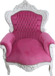 Casa Padrino Baroque Armchair in Pink/White with Bling Bling Rhinestones - 120 x 85 x 85 cm