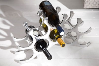 Casa Padrino Casier à vin design pour 10 bouteilles en aluminium poli - Argent, 48 x 11 x 28 cm