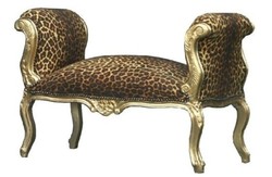 Casa Padrino Barock Schemel Leopard Gold Stool Ottoman Tiger Leo Baroque Möbel Furniture Gold
