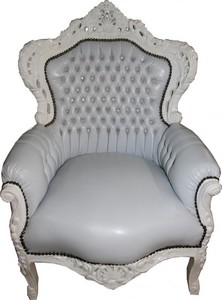 Casa Padrino Baroque Armchair King White in Faux Leather with Bling Bling Rhinestones, 120 x 85 x 85 cm Casa Padrino Baroque Armchair King White in Faux Leather with Bling Bling Rhinestones, 120 x 85 x 85 cm