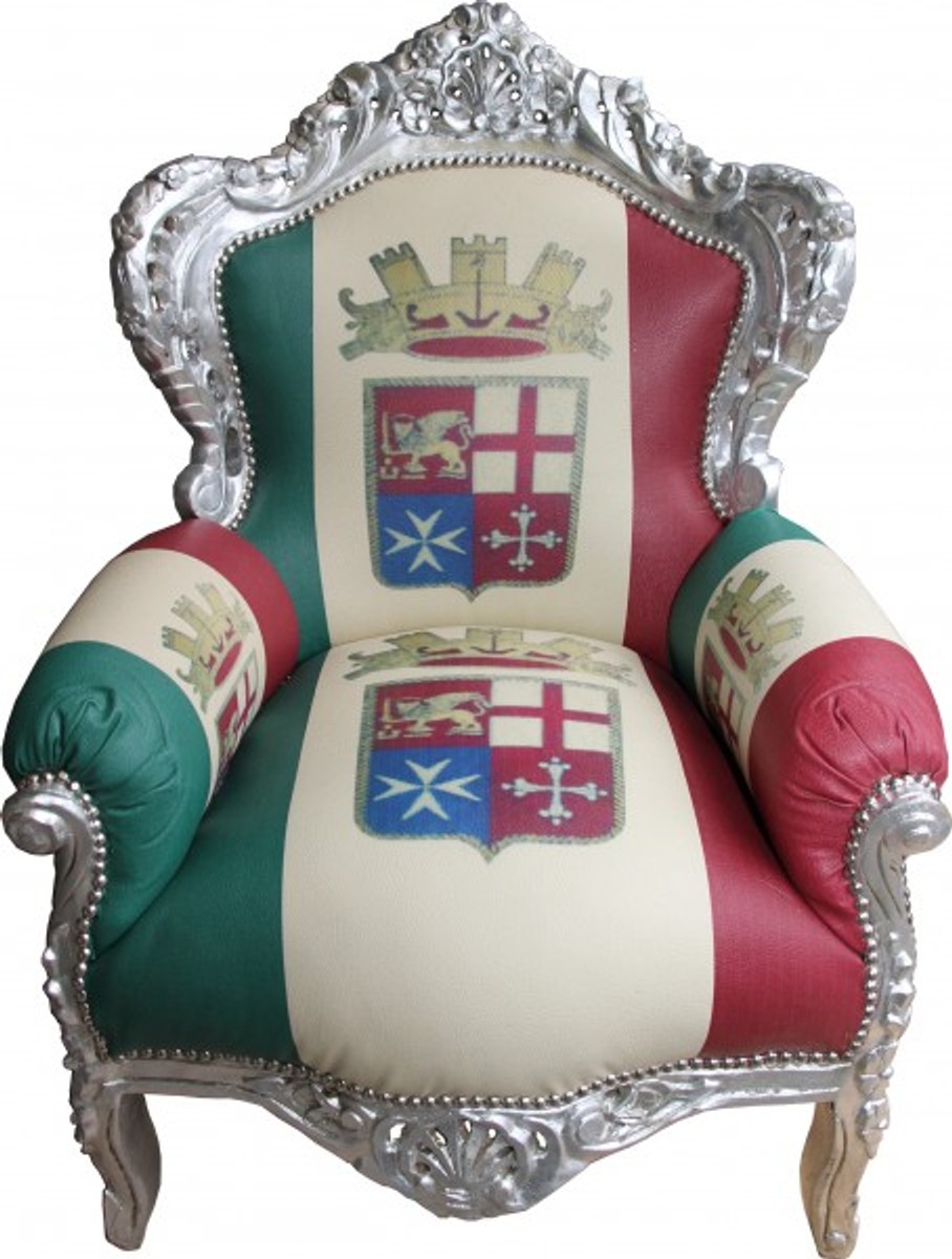 Casa Padrino Barock Sessel King Italien / Silber - Antik Stil Möbel - Unikat Casa Padrino Barock Sessel King Italien / Silber - Antik Stil Möbel - Unikat