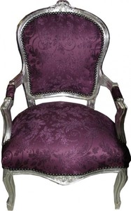 Baroque Salon Chair Purple Pattern / Silver - Antique Furniture Style Baroque Salon Chair Purple Pattern / Silver - Antique Furniture Style