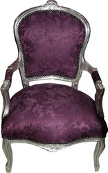 Baroque Salon Chair Purple Pattern / Silver - Antique Furniture Style Baroque Salon Chair Purple Pattern / Silver - Antique Furniture Style