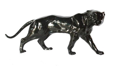 Casa Padrino Sculpture de Panthère de Luxe en Noir, Figurine Décorative en Pierre Artificielle, 26 x 8 x 11 cm