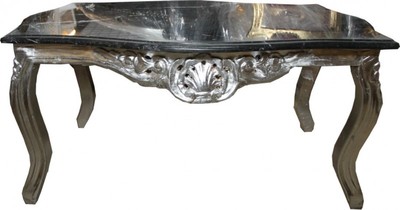 Casa Padrino Baroque Coffee Table in Antique Style, Silver with Black Marble Top, 100 x 70 x 50.5 cm Casa Padrino Baroque Coffee Table in Antique Style, Silver with Black Marble Top, 100 x 70 x 50.5 cm