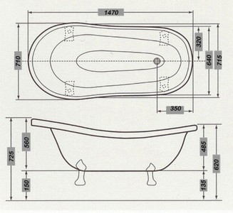 Freistehende Luxus Badewanne Jugendstil Roma Schwarz/Weiß/Chrom 1470mm - Barock Antik Badezimmer